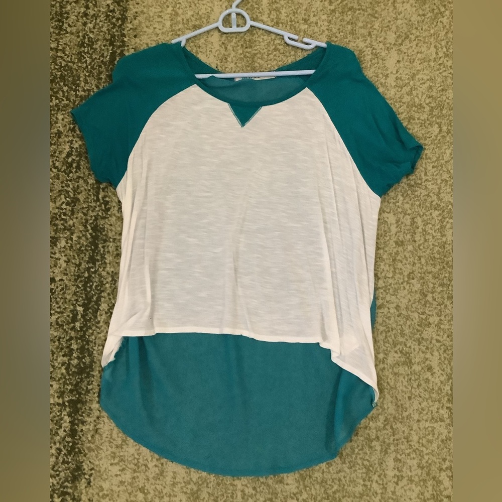 Blouse large women sheer blue and white